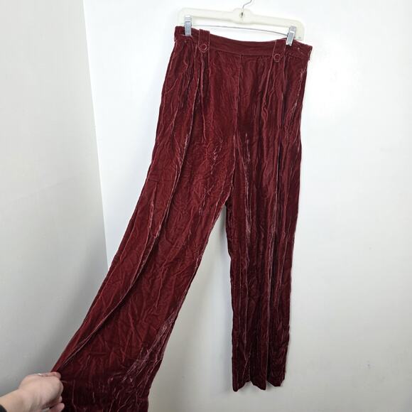 Sezane Dark Pink Crushed Velvet High Waisted Wide Leg Tyler Pants Size 10 - Picture 2 of 11